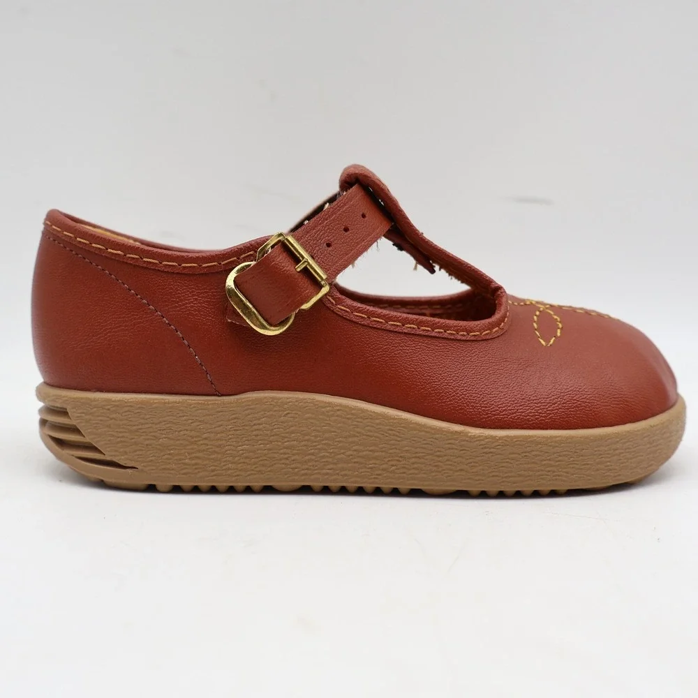 Candy Kids T-Strap Shoes Toddler 7 Vintage Brown Faux Leather USA Deadstock
